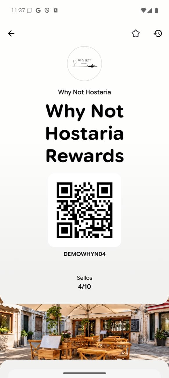 Tarjeta de Why Not Hostaria en Google Wallet con 4 de 10 sellos